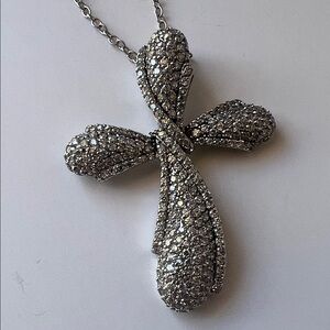 Elegant Large Wht CZ Silver Cross Pendant Necklace New